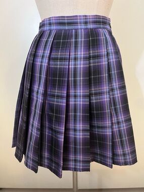 ROMWE Purple Plaid Pleated Skirt
